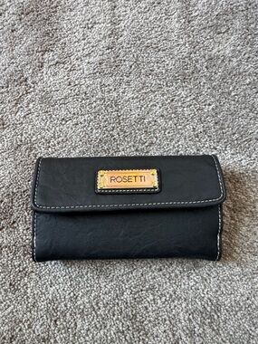 Rosetti Black Faux Leather Wallet Snap Closure Card Organizer Clutch